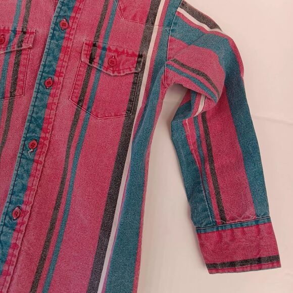 Vintage Wrangler Brush popper Shirt Boy Sz 5 Western Rodeo Retro Festival Stripe - Picture 4 of 9